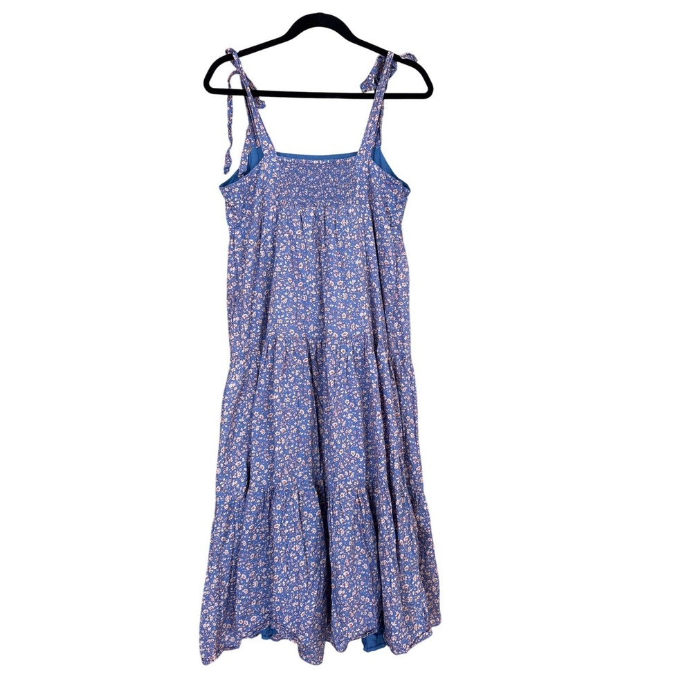 Madewell Tiered Midi Dress Womens Blue Floral Boho Tie Strap Smocked SIZE S - Picture 5 of 6